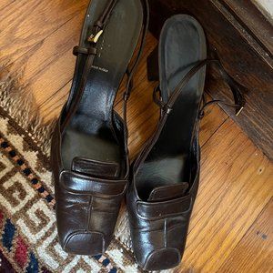 Vintage Prada Brown Leather Chunky Slingback Heels